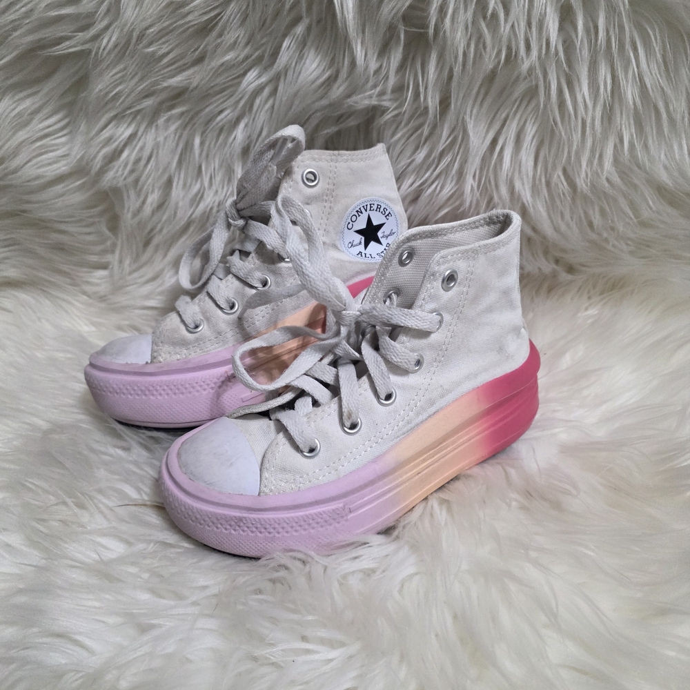 Converse Kids White Canvas High-Tops with Pink-to-Peach Gradient Platform